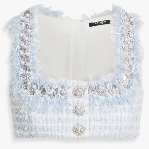 BALMAIN Tweed Square-Neck Top